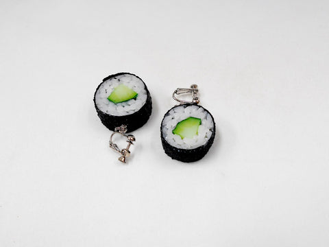 Cucumber Roll Sushi (round) Clip-On Earrings