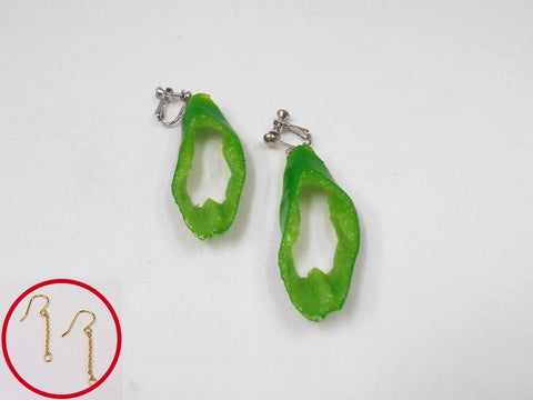 Cut Green Chili Pepper Pierced Earrings