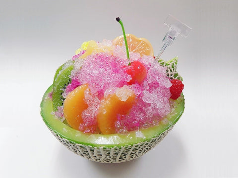Melon Kakigori (Snow Cone/Shaved Ice) with Strawberry Sauce Replica