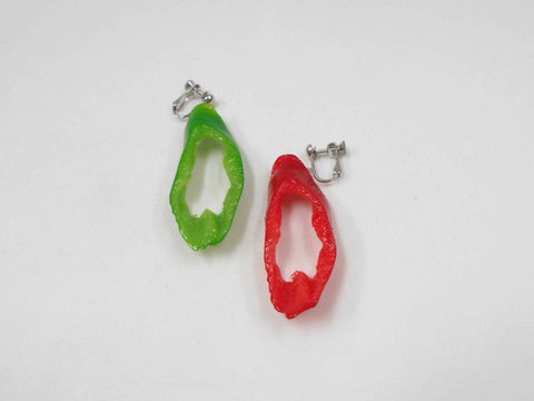 Red & Green Chili Pepper (cut) Clip-On Earrings