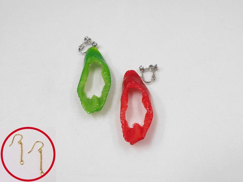 Red & Green Chili Pepper (cut) Pierced Earrings