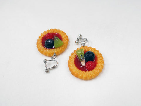 Strawberry Sauce-Filled Kiwi, Raspberry & Blueberry Cookie Clip-On Earrings