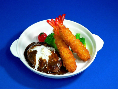 Hamburger Patty in Demi-Glace Sauce with Deep Fried Shrimp Replica