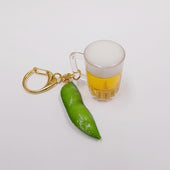 Beer (mini) & Green Soybean Keychain - Fake Food Japan