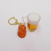 Beer (mini) & Kara-age (Boneless Fried Chicken) (small) Keychain - Fake Food Japan