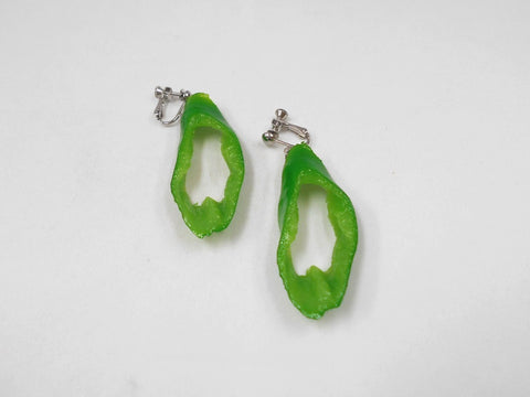 Cut Green Chili Pepper Clip-On Earrings
