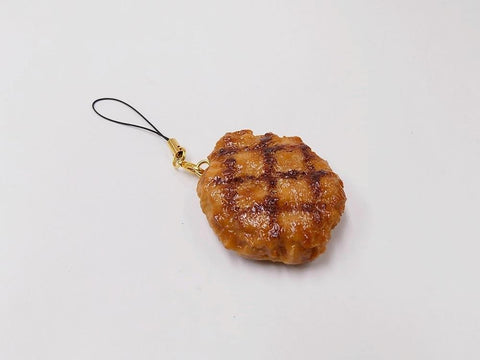 Hamburger Patty with Grill Marks Cell Phone Charm/Zipper Pull