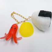 Sausage (Mouthless Octopus-Shaped), Onigiri (Rice Ball) (medium) & Pickled Japanese Radish Bag Charm - Fake Food Japan