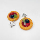 Strawberry Sauce-Filled Kiwi, Raspberry & Blueberry Cookie Clip-On Earrings - Fake Food Japan