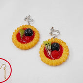 Strawberry Sauce-Filled Kiwi, Raspberry & Blueberry Cookie Pierced Earrings - Fake Food Japan