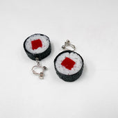 Tuna Roll Sushi (round) Clip-On Earrings - Fake Food Japan